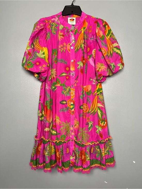 FARM Rio Dresses & Skirts - FARM Rio Delicate Fruit Garden Mini Dress Pink Floral Puff Sleeve Women’s Size S